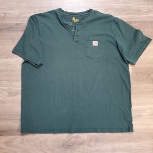 Carhartt Henley Dark Green Mens 2XL Original Fit 3 Button Pocket Workwear